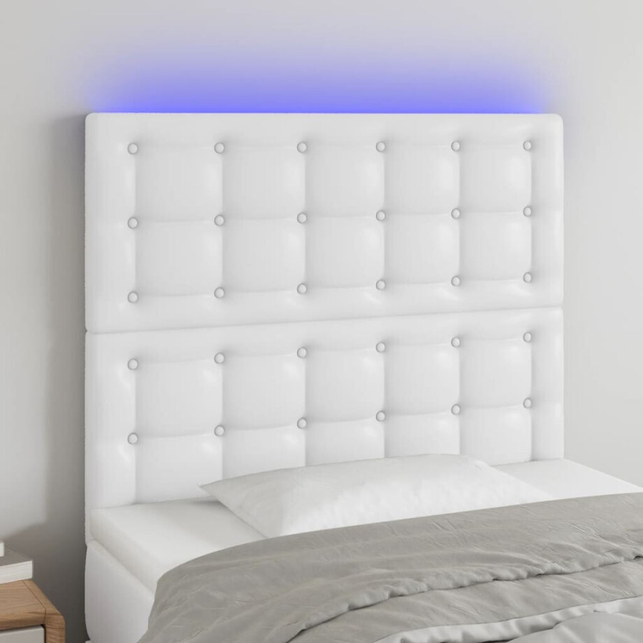 vidaXL Hoofdbord LED 90x5x118/128 cm kunstleer wit afbeelding 1
