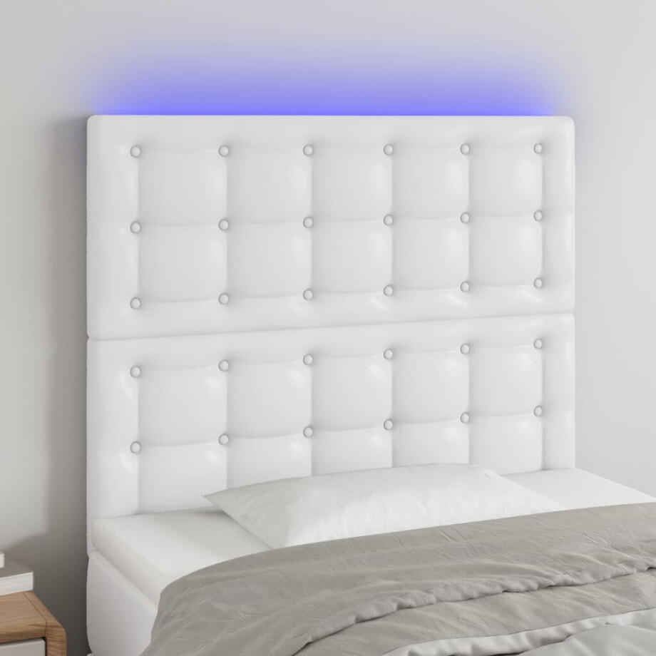 vidaXL Hoofdbord LED 100x5x118/128 cm kunstleer wit vidaXL Hoofdbord LED 100x5x118/128 cm kunstleer wit afbeelding 1