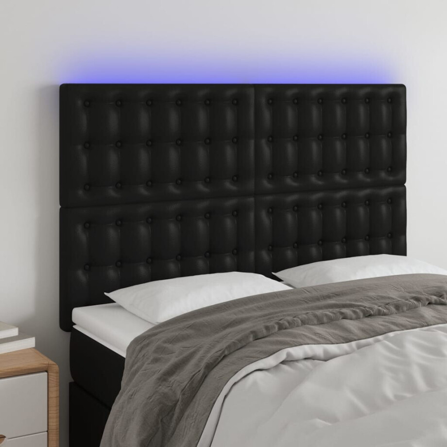 vidaXL Hoofdbord LED 144x5x118/128 cm kunstleer zwart vidaXL Hoofdbord LED 144x5x118/128 cm kunstleer zwart afbeelding 1