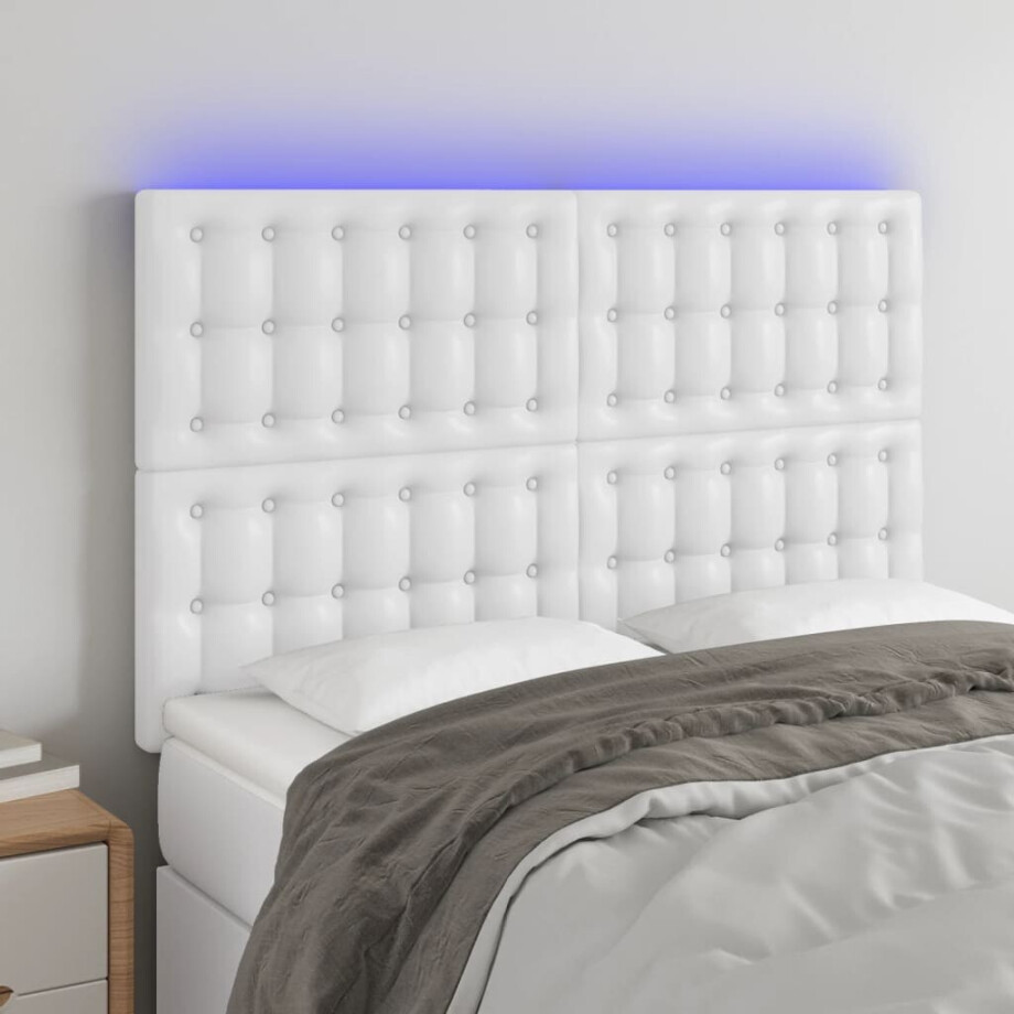 vidaXL Hoofdbord LED 144x5x118/128 cm kunstleer wit afbeelding 1