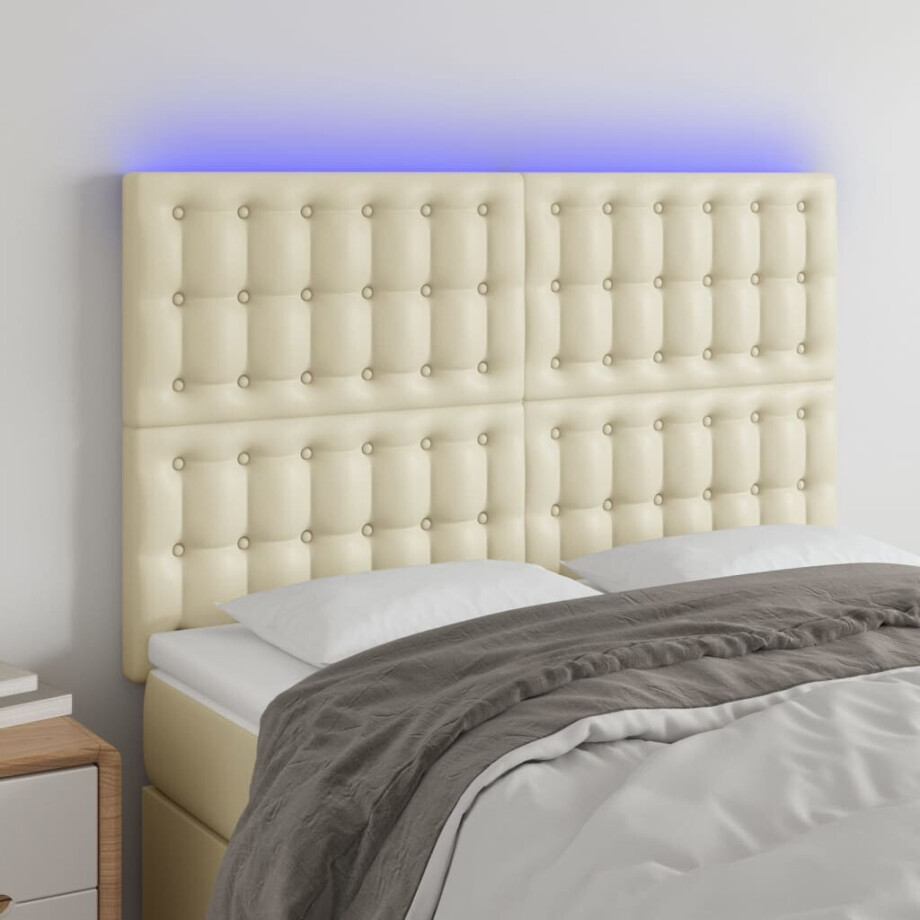 vidaXL Hoofdbord LED 144x5x118/128 cm kunstleer crèmekleurig vidaXL Hoofdbord LED 144x5x118/128 cm kunstleer crèmekleurig afbeelding 1
