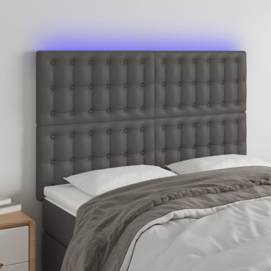 vidaXL Hoofdbord LED 144x5x118/128 cm kunstleer grijs afbeelding 1