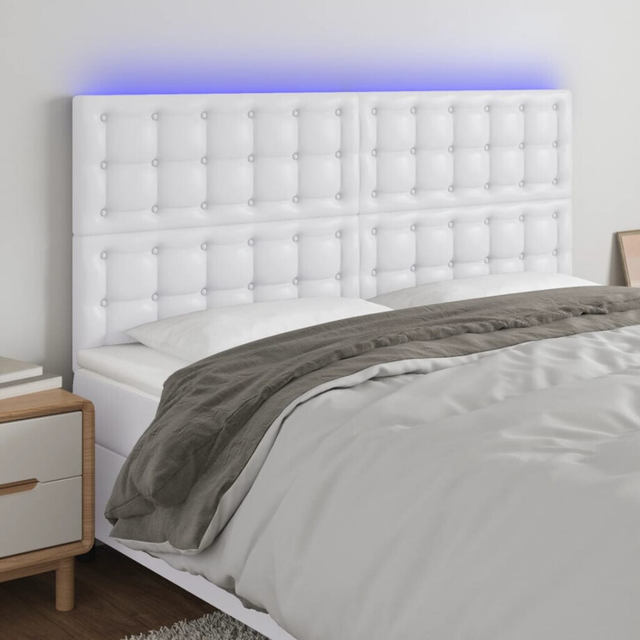 vidaXL Hoofdbord LED 160x5x118/128 cm kunstleer wit afbeelding 1