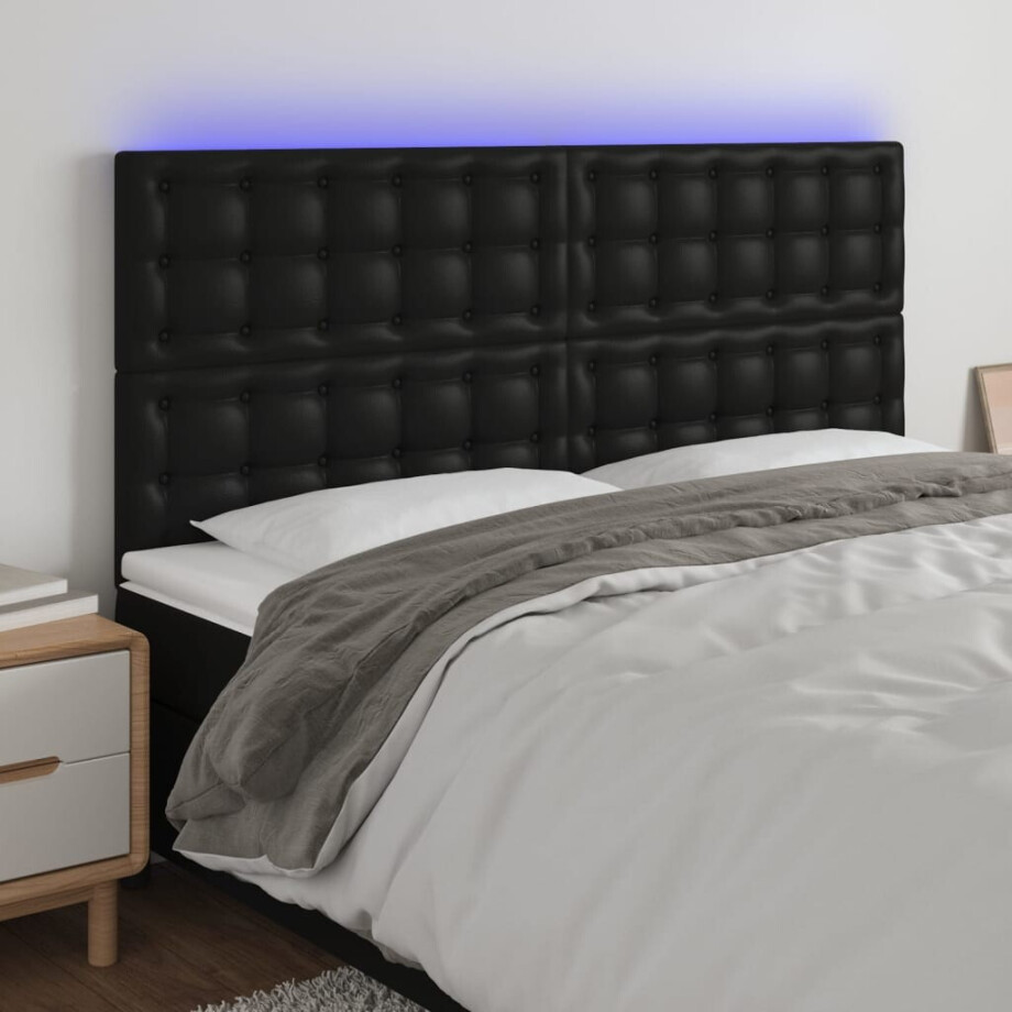 vidaXL Hoofdbord LED 180x5x118/128 cm kunstleer zwart afbeelding 1