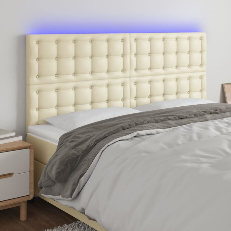 vidaXL Hoofdbord LED 180x5x118/128 cm kunstleer crèmekleurig afbeelding 1