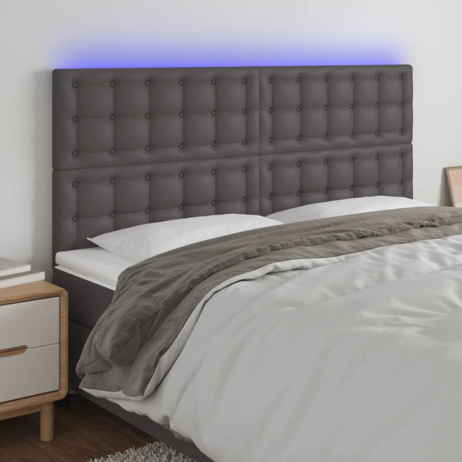 vidaXL Hoofdbord LED 180x5x118/128 cm kunstleer grijs afbeelding 1