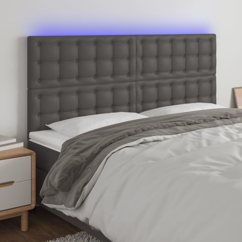 vidaXL Hoofdbord LED 200x5x118/128 cm kunstleer grijs afbeelding 1