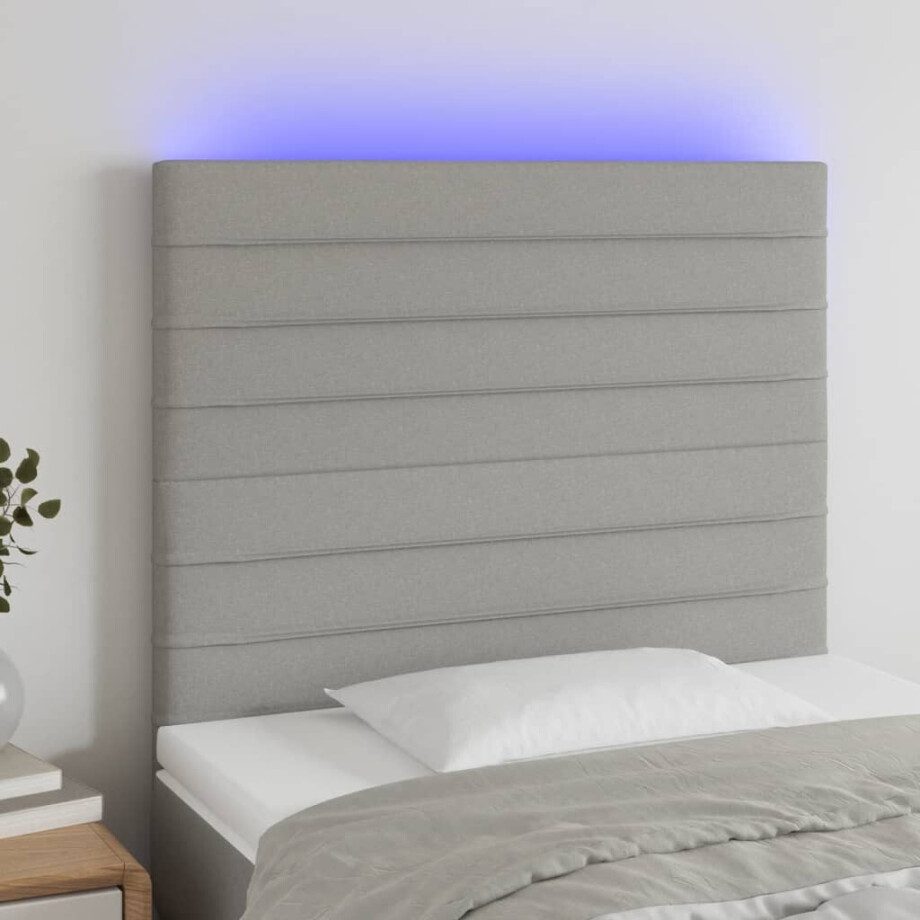 vidaXL Hoofdbord LED 100x5x118/128 cm stof lichtgrijs vidaXL Hoofdbord LED 100x5x118/128 cm stof lichtgrijs afbeelding 1