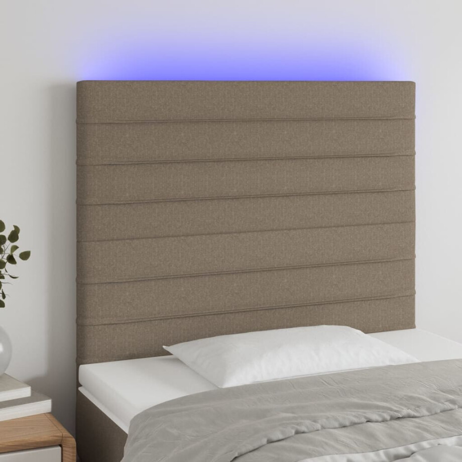 vidaXL Hoofdbord LED 100x5x118/128 cm stof taupe vidaXL Hoofdbord LED 100x5x118/128 cm stof taupe afbeelding 1