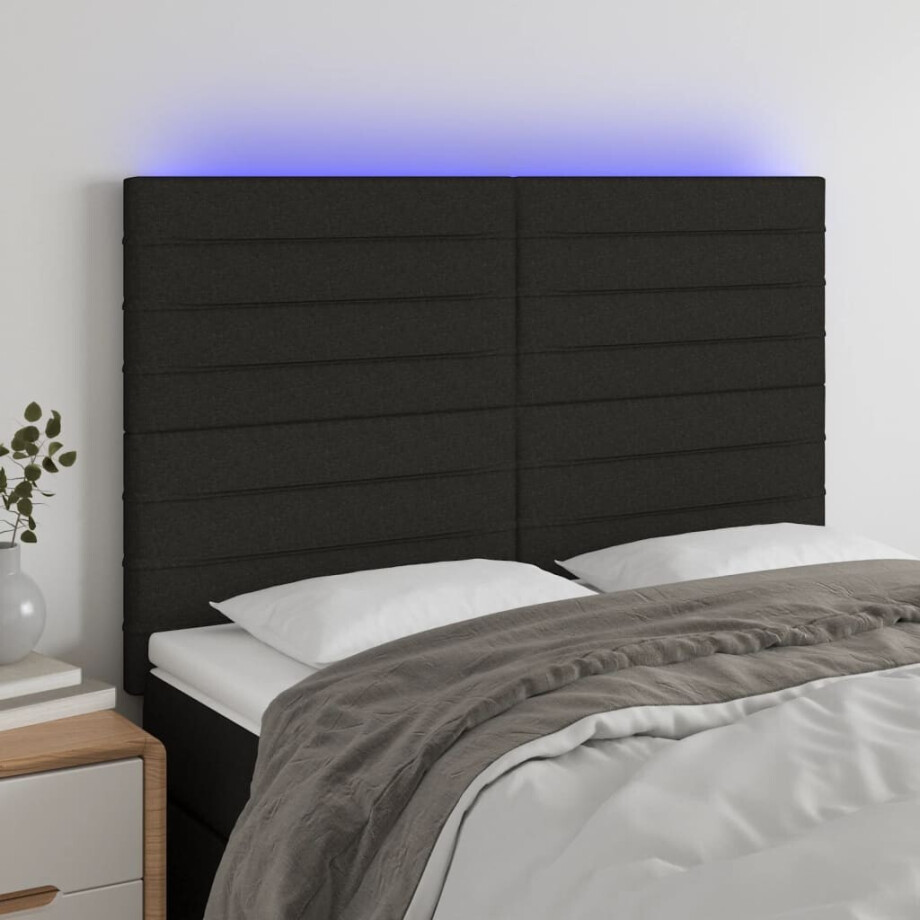 vidaXL Hoofdbord LED 144x5x118/128 cm stof zwart afbeelding 1