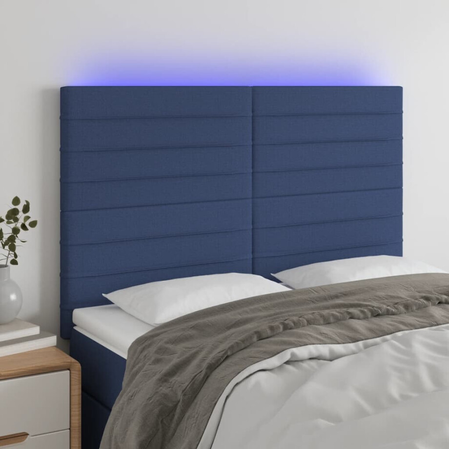vidaXL Hoofdbord LED 144x5x118/128 cm stof blauw afbeelding 1
