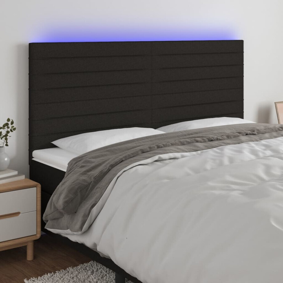 vidaXL Hoofdbord LED 160x5x118/128 cm stof zwart vidaXL Hoofdbord LED 160x5x118/128 cm stof zwart afbeelding 1