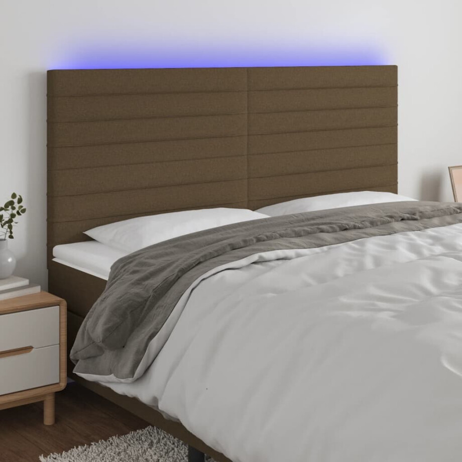 vidaXL Hoofdbord LED 180x5x118/128 cm stof donkerbruin afbeelding 1