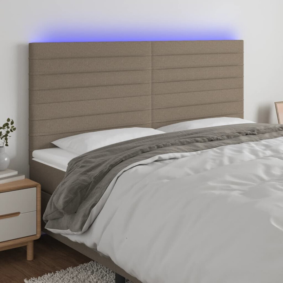 vidaXL Hoofdbord LED 180x5x118/128 cm stof taupe afbeelding 1