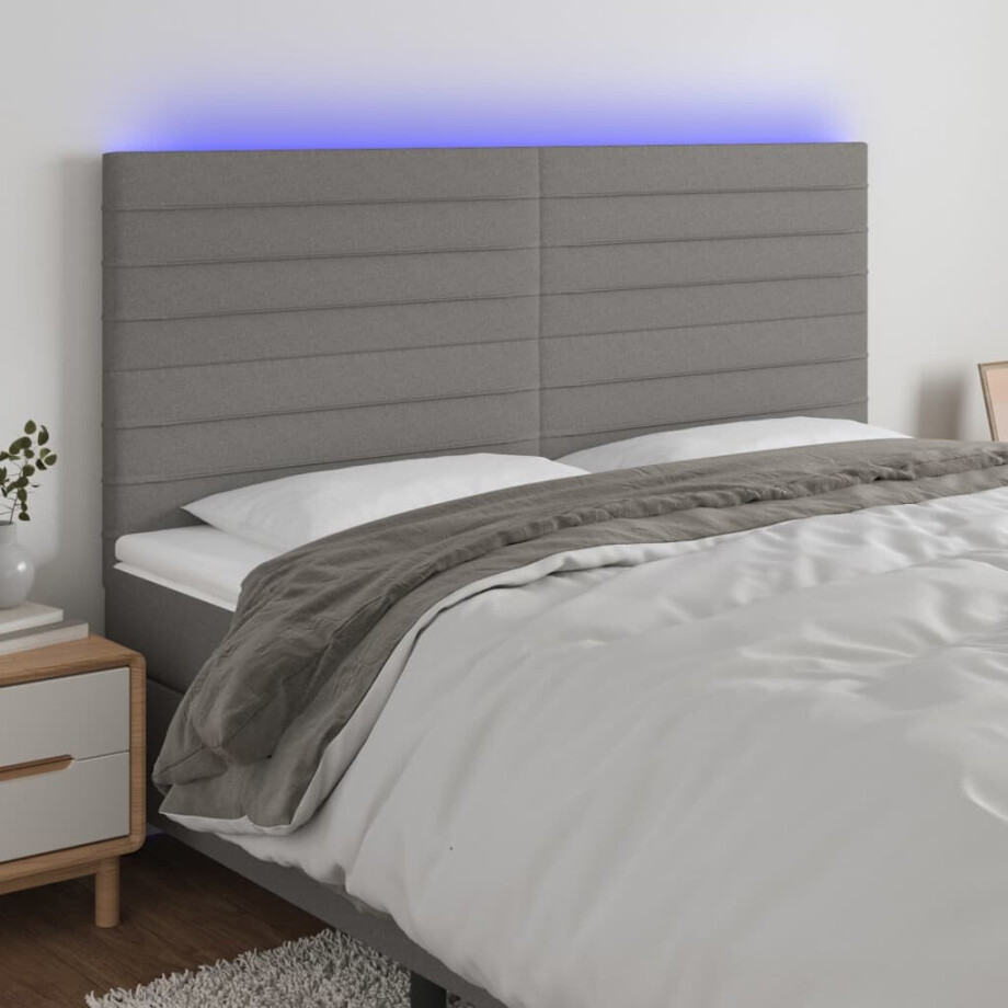 vidaXL Hoofdbord LED 200x5x118/128 cm stof donkergrijs vidaXL Hoofdbord LED 200x5x118/128 cm stof donkergrijs afbeelding 1