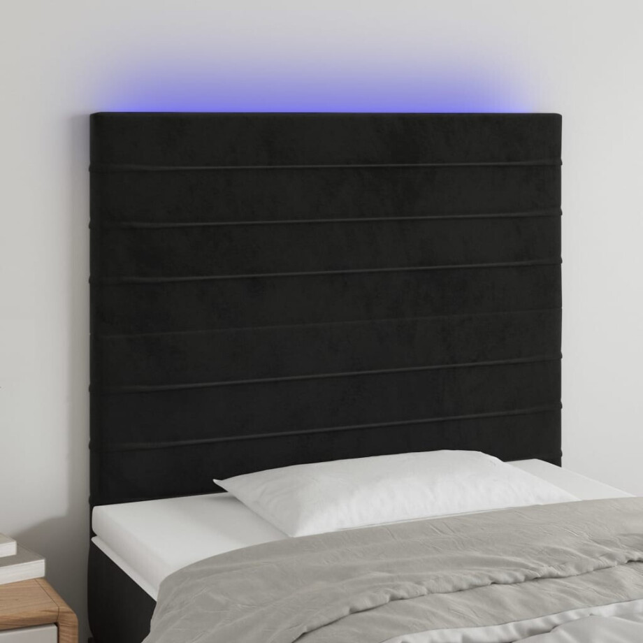 vidaXL Hoofdbord LED 90x5x118/128 cm fluweel zwart afbeelding 1