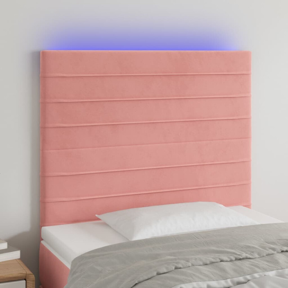 vidaXL Hoofdbord LED 100x5x118/128 cm fluweel roze afbeelding 1