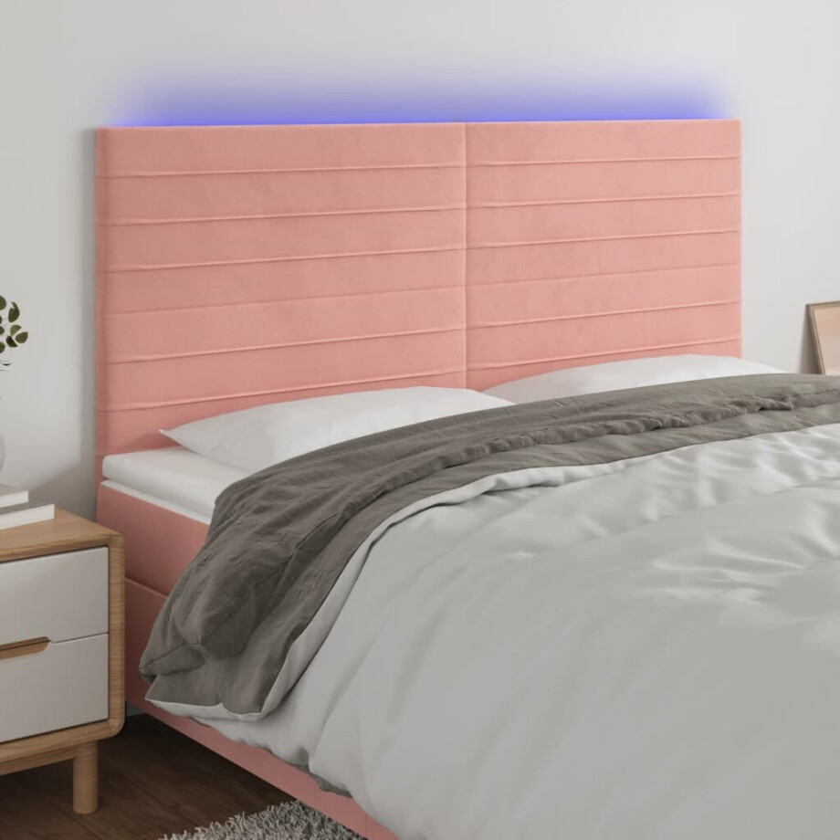 vidaXL Hoofdbord LED 200x5x118/128 cm fluweel roze afbeelding 1