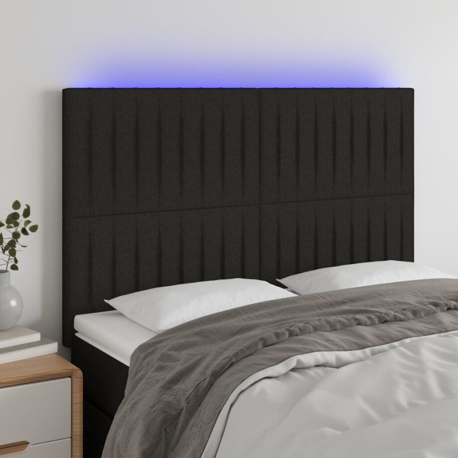 vidaXL Hoofdbord LED 144x5x118/128 cm stof zwart afbeelding 1