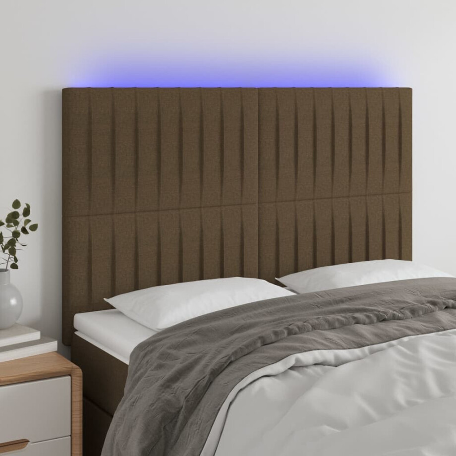 vidaXL Hoofdbord LED 144x5x118/128 cm stof donkerbruin vidaXL Hoofdbord LED 144x5x118/128 cm stof donkerbruin afbeelding 1