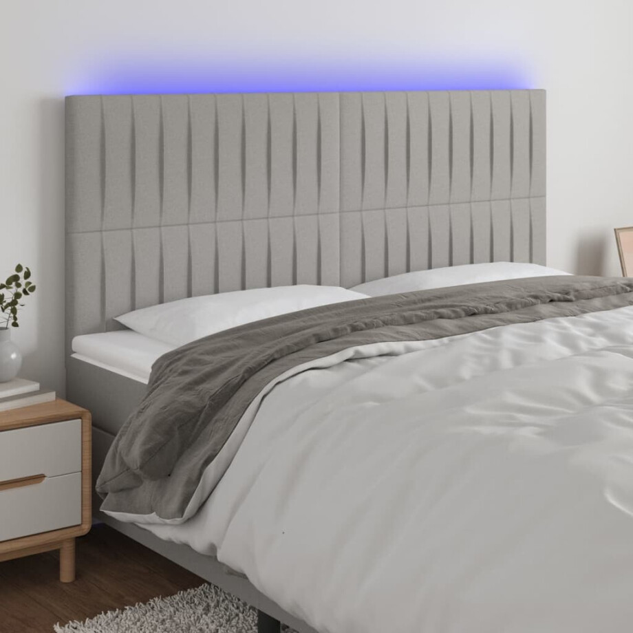 vidaXL Hoofdbord LED 180x5x118/128 cm stof lichtgrijs vidaXL Hoofdbord LED 180x5x118/128 cm stof lichtgrijs afbeelding 1