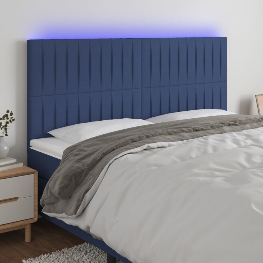 vidaXL Hoofdbord LED 180x5x118/128 cm stof blauw vidaXL Hoofdbord LED 180x5x118/128 cm stof blauw afbeelding 1