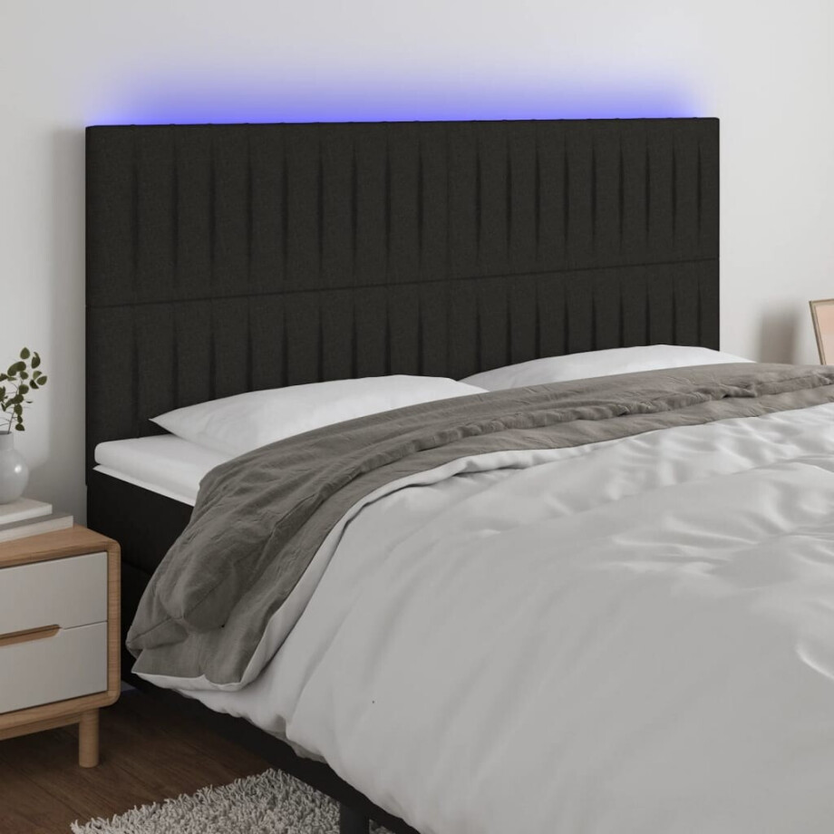 vidaXL Hoofdbord LED 200x5x118/128 cm stof zwart vidaXL Hoofdbord LED 200x5x118/128 cm stof zwart afbeelding 1