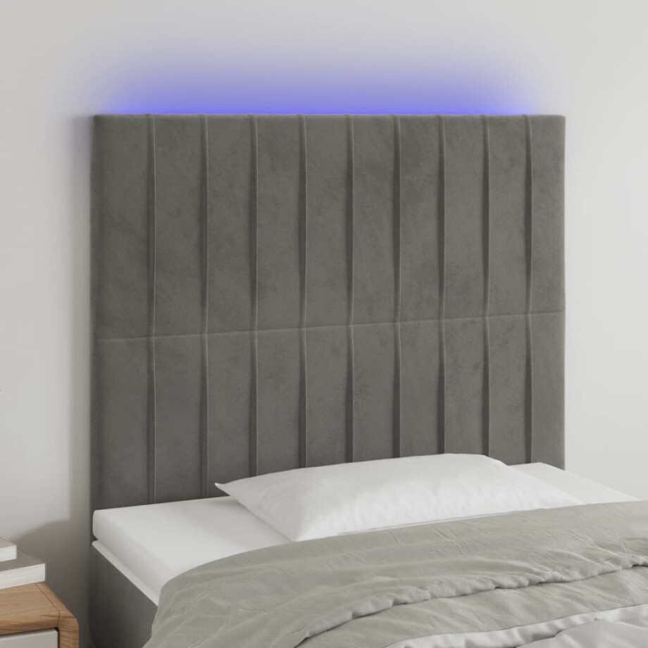 vidaXL Hoofdbord LED 90x5x118/128 cm fluweel lichtgrijs afbeelding 1