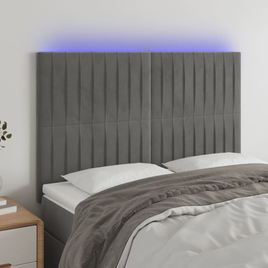 vidaXL Hoofdbord LED 144x5x118/128 cm fluweel lichtgrijs vidaXL Hoofdbord LED 144x5x118/128 cm fluweel lichtgrijs afbeelding 1