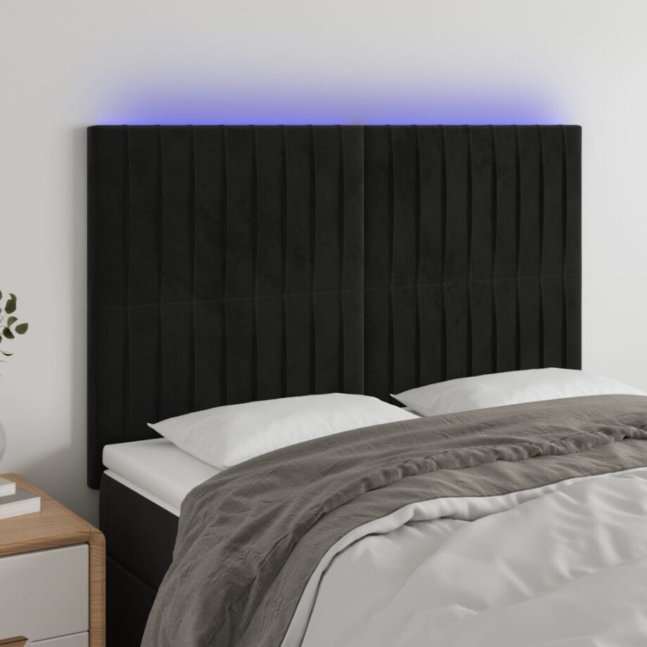 vidaXL Hoofdbord LED 144x5x118/128 cm fluweel zwart vidaXL Hoofdbord LED 144x5x118/128 cm fluweel zwart afbeelding 1