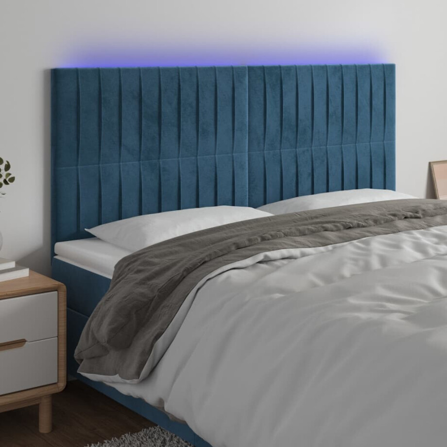 vidaXL Hoofdbord LED 180x5x118/128 cm fluweel donkerblauw afbeelding 1
