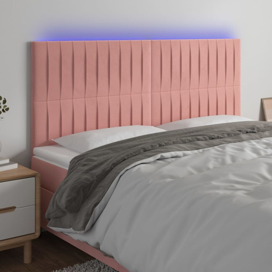 vidaXL Hoofdbord LED 180x5x118/128 cm fluweel roze afbeelding 1