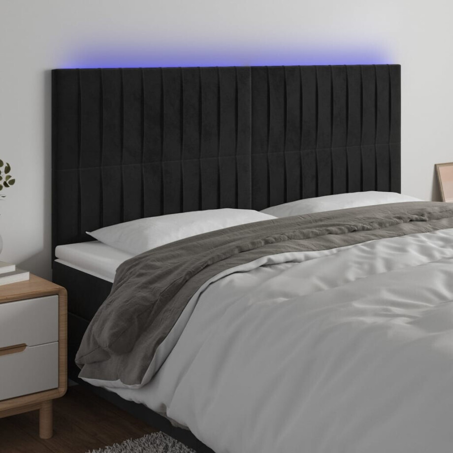 vidaXL Hoofdbord LED 200x5x118/128 cm fluweel zwart afbeelding 1