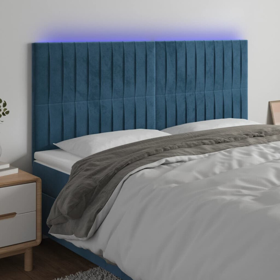 vidaXL Hoofdbord LED 200x5x118/128 cm fluweel donkerblauw vidaXL Hoofdbord LED 200x5x118/128 cm fluweel donkerblauw afbeelding 1