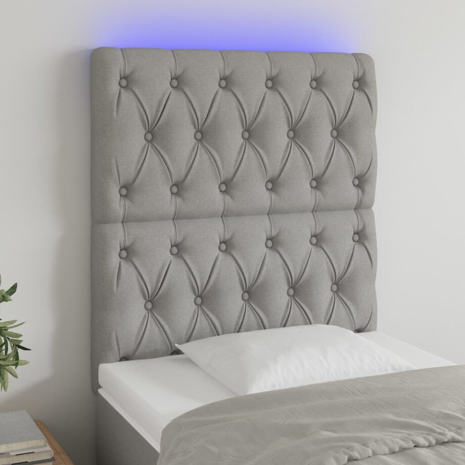 vidaXL Hoofdbord LED 80x7x118/128 cm stof lichtgrijs afbeelding 1