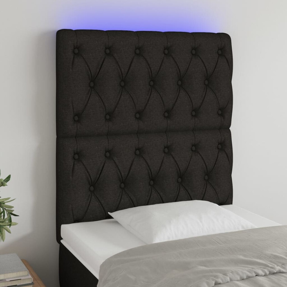 vidaXL Hoofdbord LED 80x7x118/128 cm stof zwart afbeelding 1