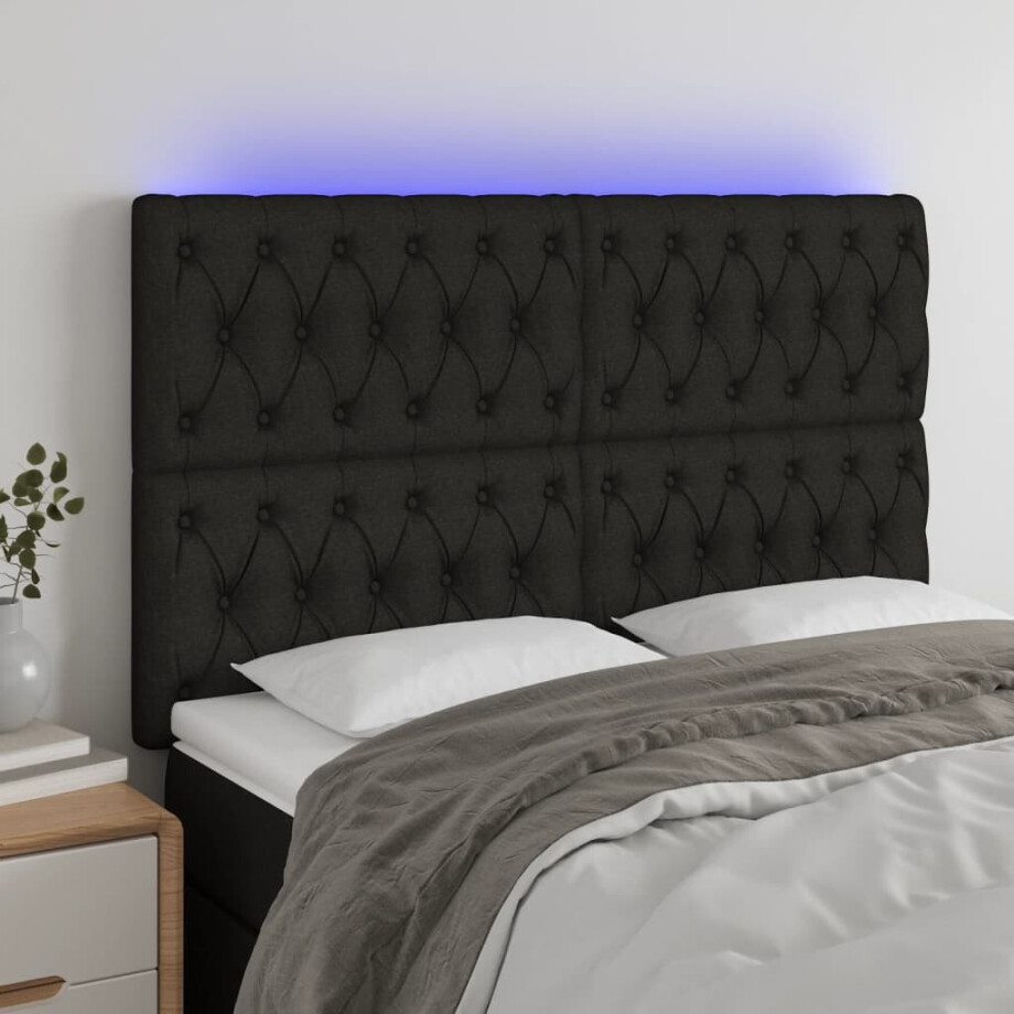 vidaXL Hoofdbord LED 144x7x118/128 cm stof zwart afbeelding 1