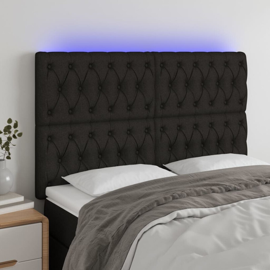vidaXL Hoofdbord LED 160x7x118/128 cm stof zwart afbeelding 1
