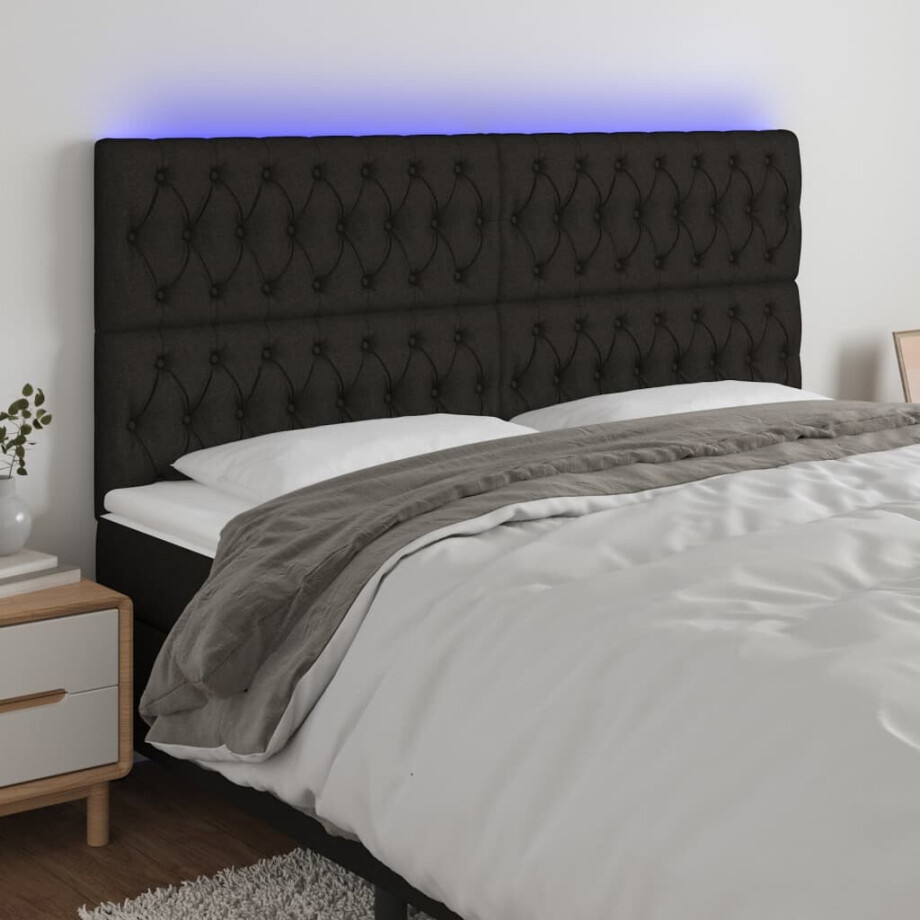 vidaXL Hoofdbord LED 180x7x118/128 cm stof zwart afbeelding 1