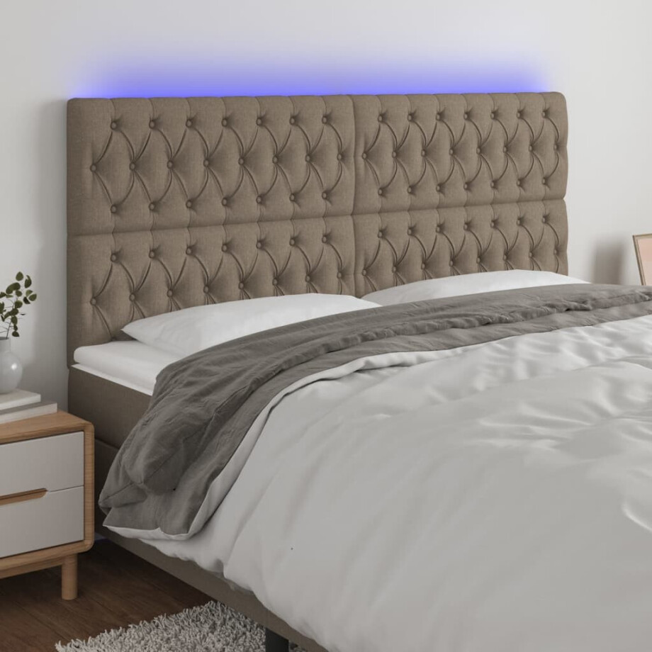 vidaXL Hoofdbord LED 180x7x118/128 cm stof taupe afbeelding 1