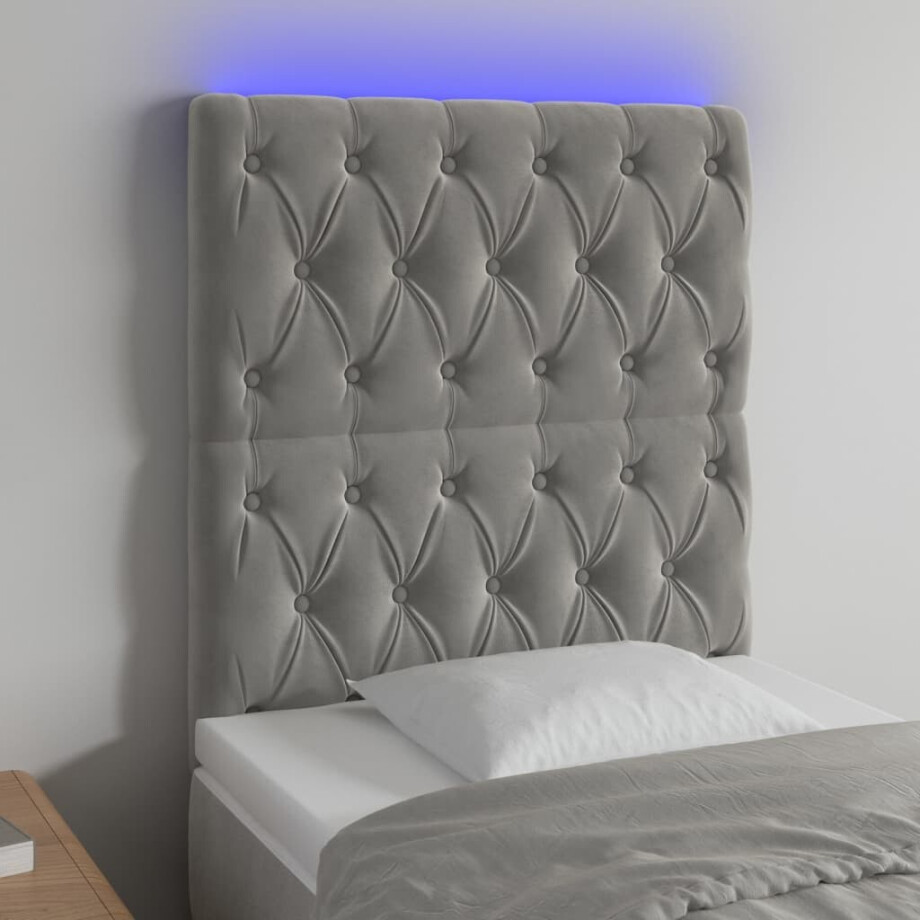 vidaXL Hoofdbord LED 80x7x118/128 cm fluweel lichtgrijs afbeelding 1