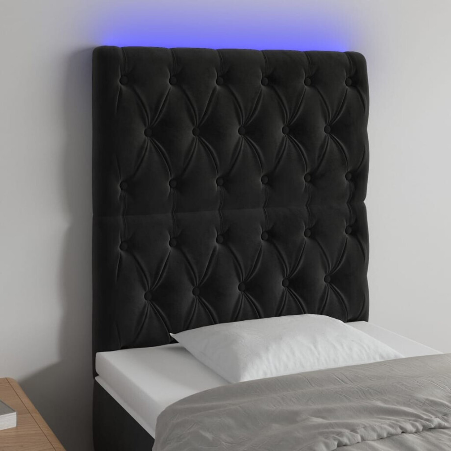 vidaXL Hoofdbord LED 80x7x118/128 cm fluweel zwart afbeelding 1