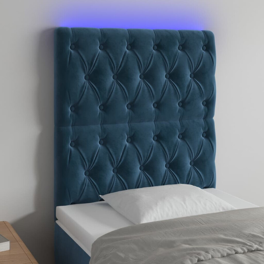 vidaXL Hoofdbord LED 80x7x118/128 cm fluweel donkerblauw afbeelding 1