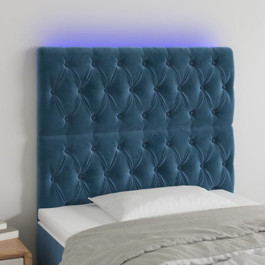 vidaXL Hoofdbord LED 90x7x118/128 cm fluweel donkerblauw vidaXL Hoofdbord LED 90x7x118/128 cm fluweel donkerblauw afbeelding 1