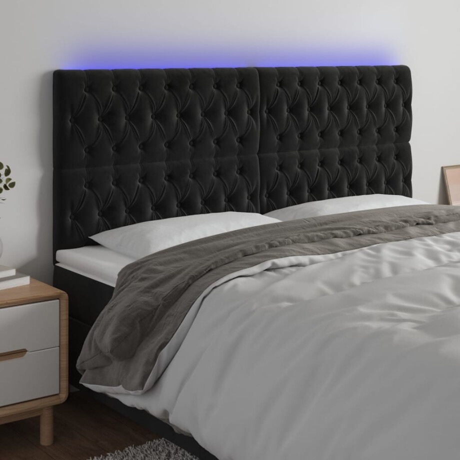 vidaXL Hoofdbord LED 200x7x118/128 cm fluweel zwart afbeelding 1