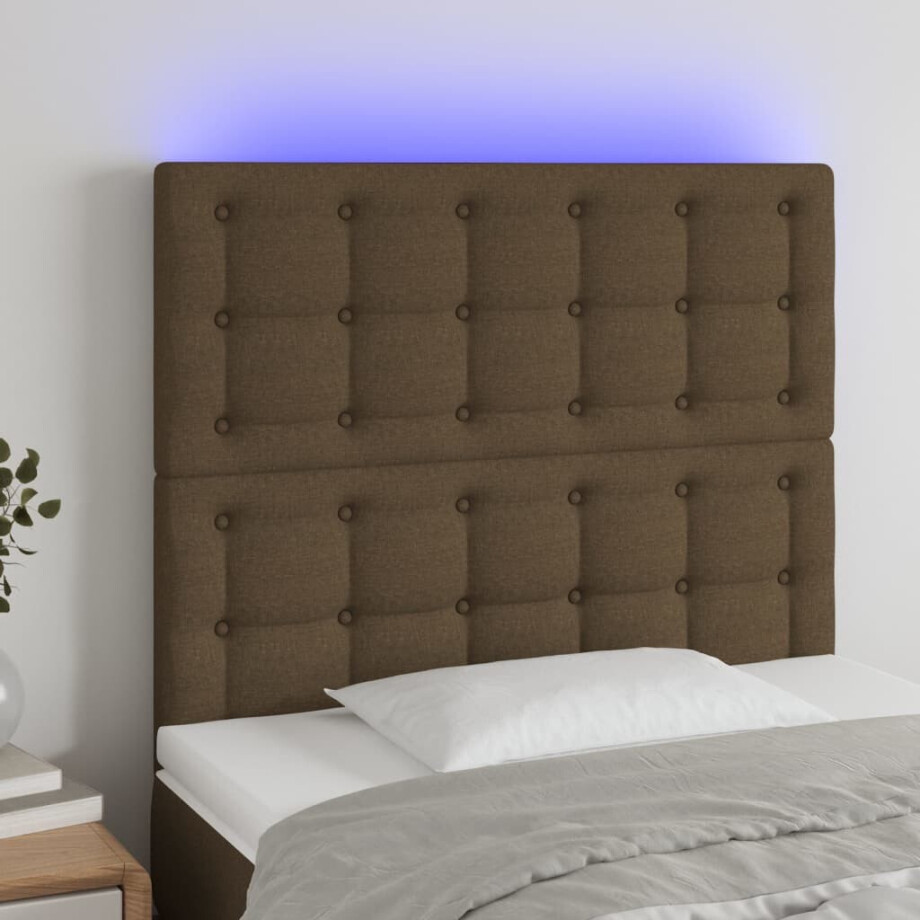 vidaXL Hoofdbord LED 100x5x118/128 cm stof donkerbruin vidaXL Hoofdbord LED 100x5x118/128 cm stof donkerbruin afbeelding 1