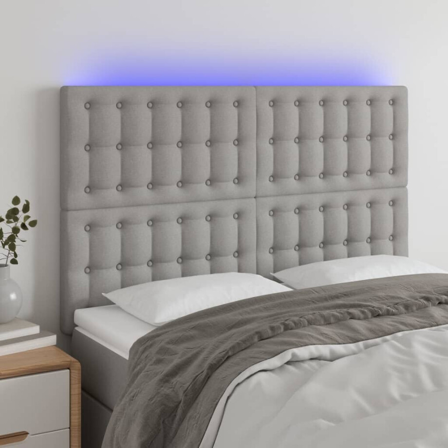 vidaXL Hoofdbord LED 144x5x118/128 cm stof lichtgrijs afbeelding 1