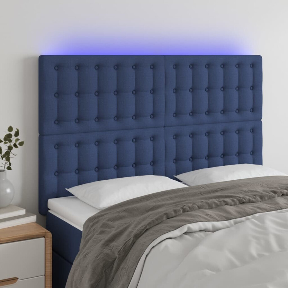 vidaXL Hoofdbord LED 144x5x118/128 cm stof blauw vidaXL Hoofdbord LED 144x5x118/128 cm stof blauw afbeelding 1