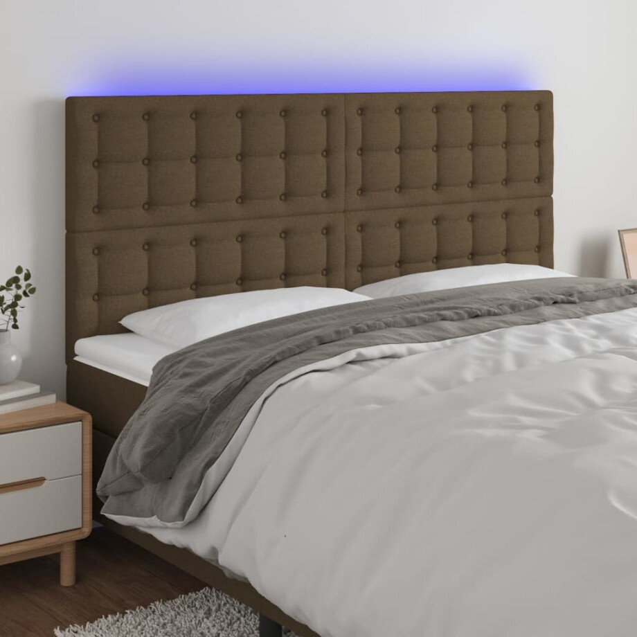 vidaXL Hoofdbord LED 180x5x118/128 cm stof donkerbruin vidaXL Hoofdbord LED 180x5x118/128 cm stof donkerbruin afbeelding 1
