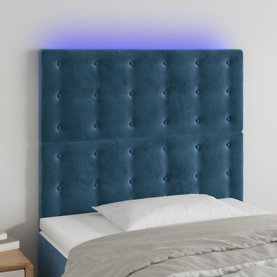vidaXL Hoofdbord LED 80x5x118/128 cm fluweel donkerblauw afbeelding 1